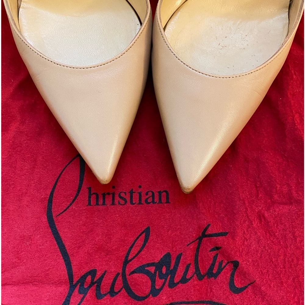 EUC! Christina Louboutin 100mm Nude Iriza Heel size 7, EU37 Leather
